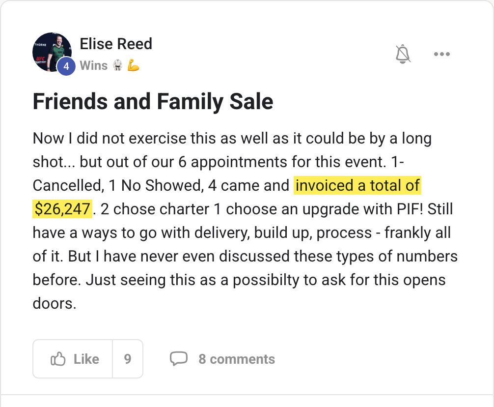 Member win: Elise Reed invoiced $26,247 in one weekend