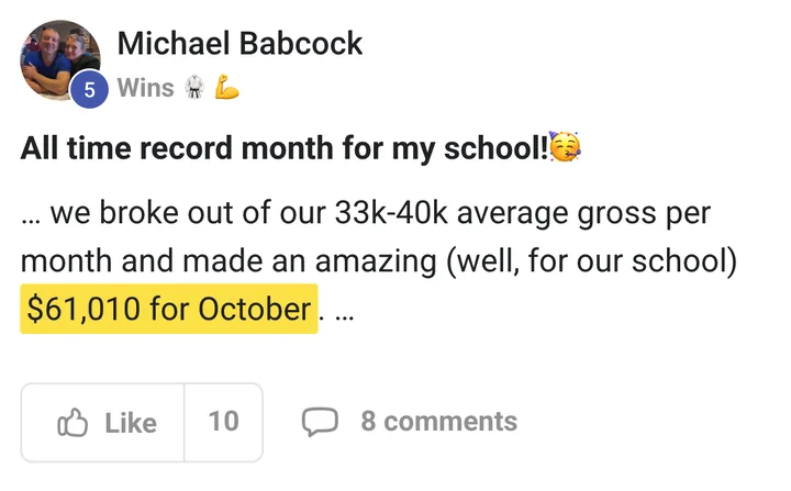 Michael Babcock: all-time record month, $61,010 for October