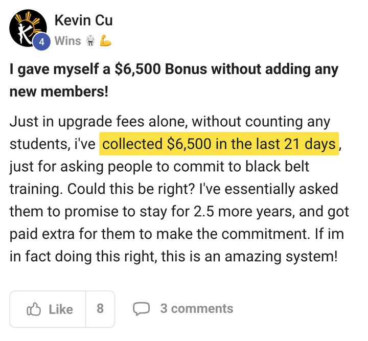 Kevin Cu: $6,500 bonus without adding any new members