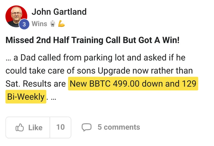 John Gartland: new BBTC, $499 down and $129 bi-weekly