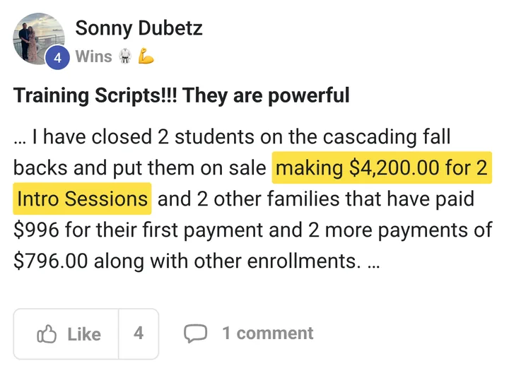 Sonny Dubetz: $4,200 from 2 intro sessions